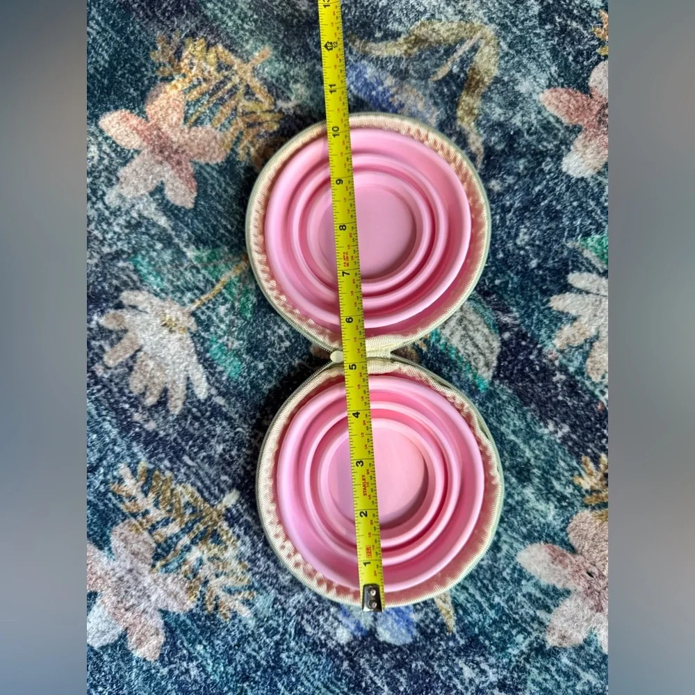 Pink Portable Dog Bowl with Bone Clip